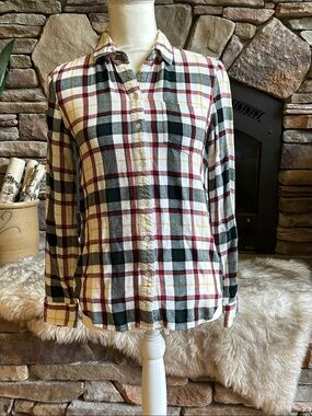 L.L. Bean Signature Plaid Button-Down Shirt in Cream, Black, Red, Yellow